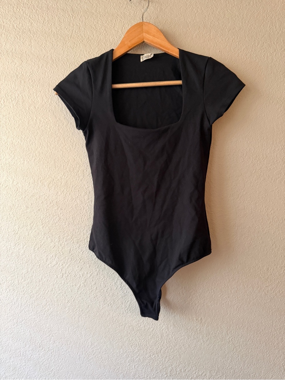 Free People Bodysuit Black Square-Neck Short Sleeve Bodysuit XS